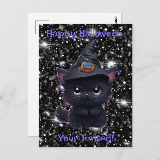 Schattigee grillige Halloween zwarte kat Briefkaart (Voorkant / Achterkant)