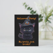Schattigee grillige Halloween zwarte kat Briefkaart (Staand voorkant)