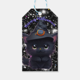 Schattigee grillige Halloween zwarte kat Cadeaulabel
