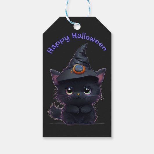 Schattigee grillige Halloween zwarte kat Cadeaulabel (Voorkant)