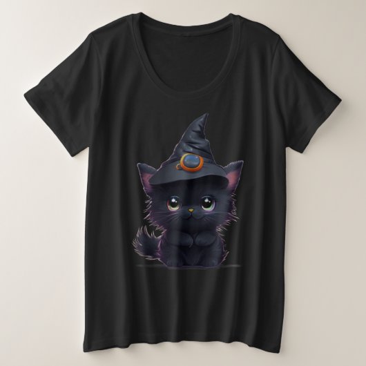 Schattigee grillige Halloween zwarte kat Grote Maat T-shirt (Design voorkant)