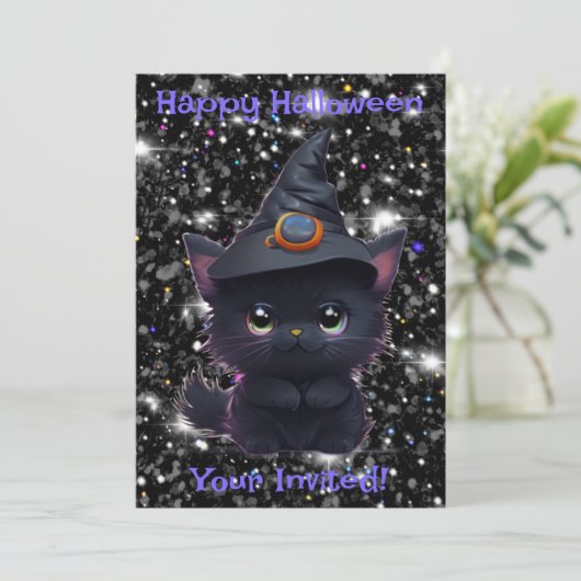Schattigee grillige Halloween zwarte kat Kaart (Staand voorkant)