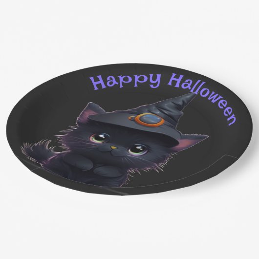 Schattigee grillige Halloween zwarte kat Papieren Bordje (Gekanteld)