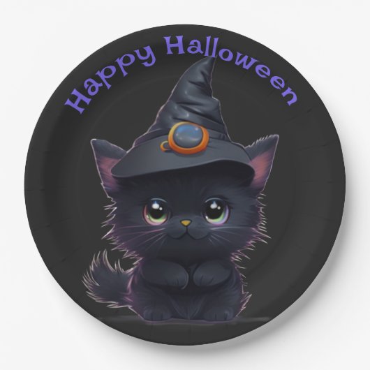 Schattigee grillige Halloween zwarte kat Papieren Bordje (Voorkant)