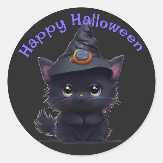 Schattigee grillige Halloween zwarte kat Ronde Sticker (Voorkant)