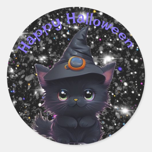 Schattigee grillige Halloween zwarte kat Ronde Sticker (Voorkant)