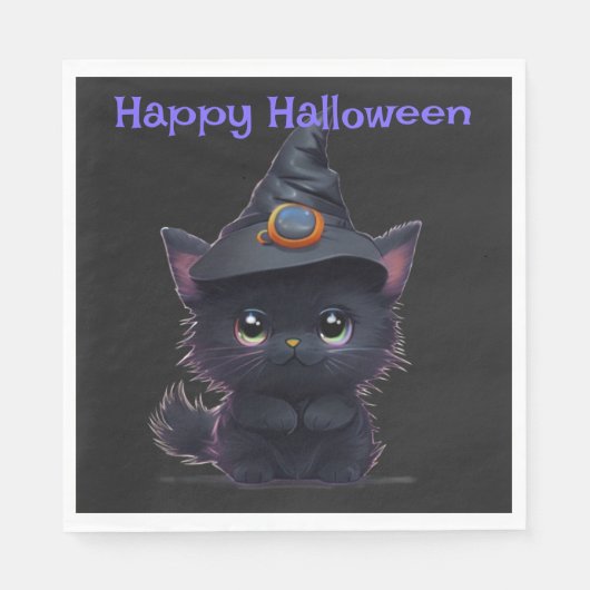 Schattigee grillige Halloween zwarte kat Servet (Voorkant)