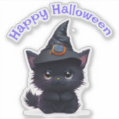 Schattigee grillige Halloween zwarte kat Sticker (Voorkant)
