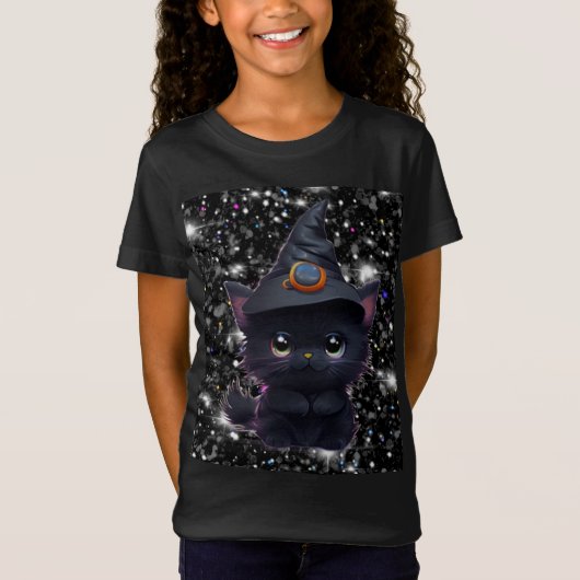Schattigee grillige Halloween zwarte kat T-shirt (Voorkant)