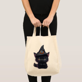 Schattigee grillige Halloween zwarte kat Tote Bag