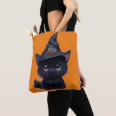 Schattigee grillige Halloween zwarte kat Tote Bag (Dichtbij)