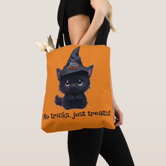 Schattigee grillige Halloween zwarte kat Tote Bag (Dichtbij)