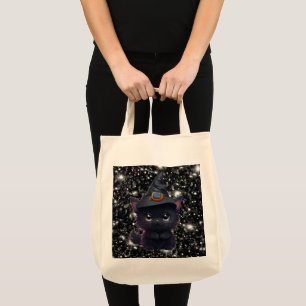 Schattigee grillige Halloween zwarte kat Tote Bag