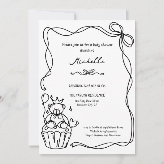 Schattigee grillige hand getekend blauw Baby showe Kaart (Voorkant)