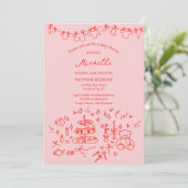 Schattigee grillige hand getekend roze rood Baby s Kaart (Staand voorkant)