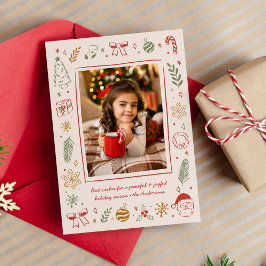 Schattigee grillige handgetekende kerstpictogramme feestdagenkaart