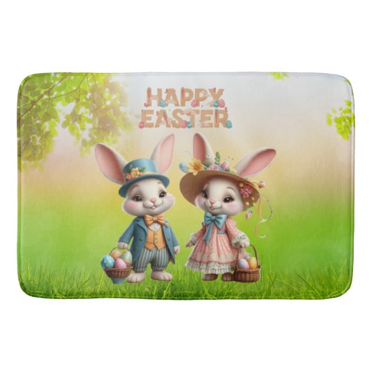 Schattigee, grillige Happy Easter met 2 konijnen Badmat (Voorkant)