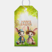 Schattigee, grillige Happy Easter met 2 konijnen Cadeaulabel (Voorkant)
