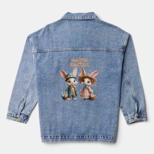 Schattigee, grillige Happy Easter met 2 konijnen Denim Jacket (Achterkant)