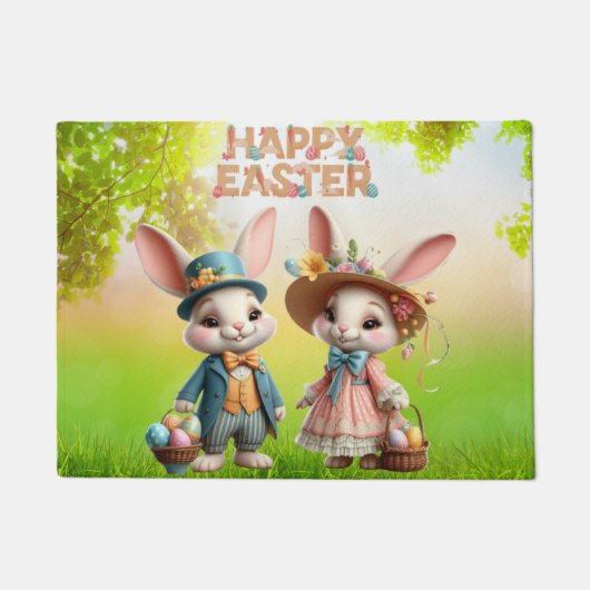 Schattigee, grillige Happy Easter met 2 konijnen Deurmat (Voorkant)