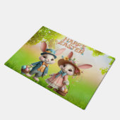 Schattigee, grillige Happy Easter met 2 konijnen Deurmat (Schuin)