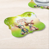 Schattigee, grillige Happy Easter met 2 konijnen Kartonnen Onderzetters (Gekanteld)