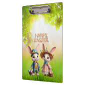 Schattigee, grillige Happy Easter met 2 konijnen Klembord (Links)