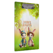 Schattigee, grillige Happy Easter met 2 konijnen Klembord (Rechts)