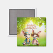Schattigee, grillige Happy Easter met 2 konijnen Magneet (Voorkant / Achterkant)