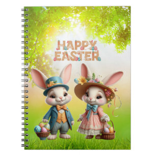 Schattigee, grillige Happy Easter met 2 konijnen Notitieboek