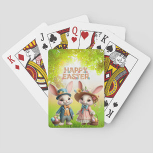 Schattigee, grillige Happy Easter met 2 konijnen Pokerkaarten