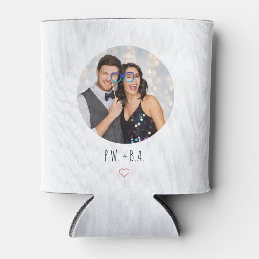 Schattigee grillige hart monogram bruiloft foto blikjeskoeler (Voorkant)