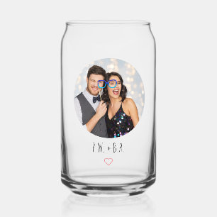 Schattigee grillige hart monogram bruiloft foto blikvorm glas