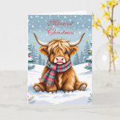 Schattigee grillige Highland Koe gepersonaliseerde Kaart (Gele Bloem)