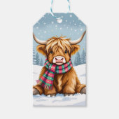 Schattigee grillige Highland Koe kerst Cadeaulabel (Voorkant)