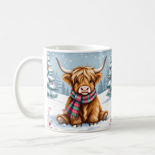 Schattigee grillige Highland Koe kerst Koffiemok (Links)