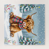 Schattigee grillige Highland Koe kerst Legpuzzel (Horizontaal)