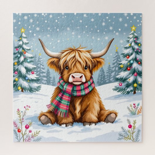 Schattigee grillige Highland Koe kerst Legpuzzel (Verticaal)