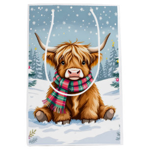 Schattigee grillige Highland Koe kerst Medium Cadeauzakje