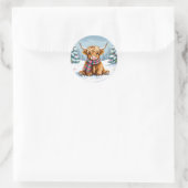 Schattigee grillige Highland Koe kerst Ronde Sticker (Tas)