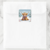 Schattigee grillige Highland Koe kerst Vierkante Sticker (Tas)
