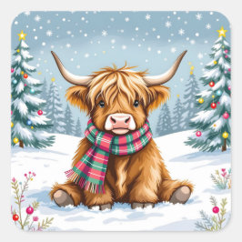 Schattigee grillige Highland Koe kerst Vierkante Sticker