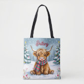 Schattigee grillige Highland Koe kerstmis geperson Tote Bag (Voorkant)
