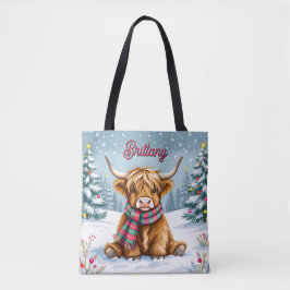 Schattigee grillige Highland Koe kerstmis geperson Tote Bag