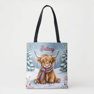 Schattigee grillige Highland Koe kerstmis geperson Tote Bag