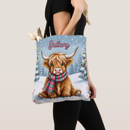Schattigee grillige Highland Koe kerstmis geperson Tote Bag (Dichtbij)