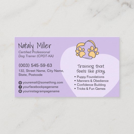 Schattigee grillige hondentrainer visitekaartje (Achterkant)