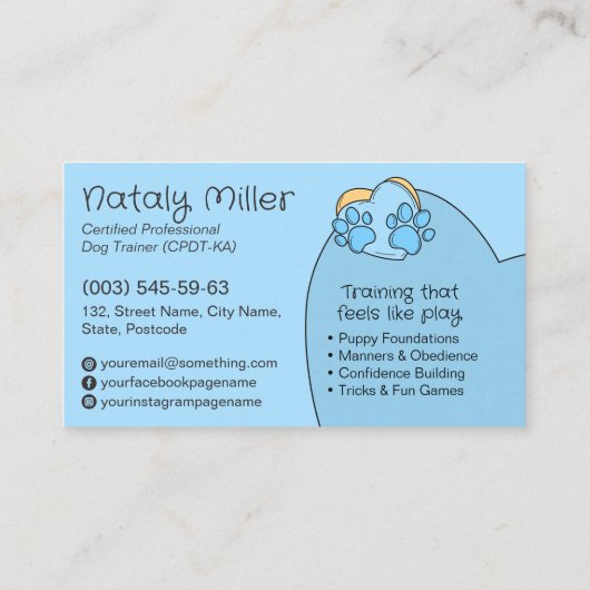 Schattigee grillige hondentrainer visitekaartje (Achterkant)