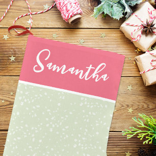 Schattigee grillige kalligrafie script roze groen kleine kerstsok