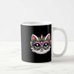Schattigee grillige kat in feestelijke Mardi Gras Koffiemok